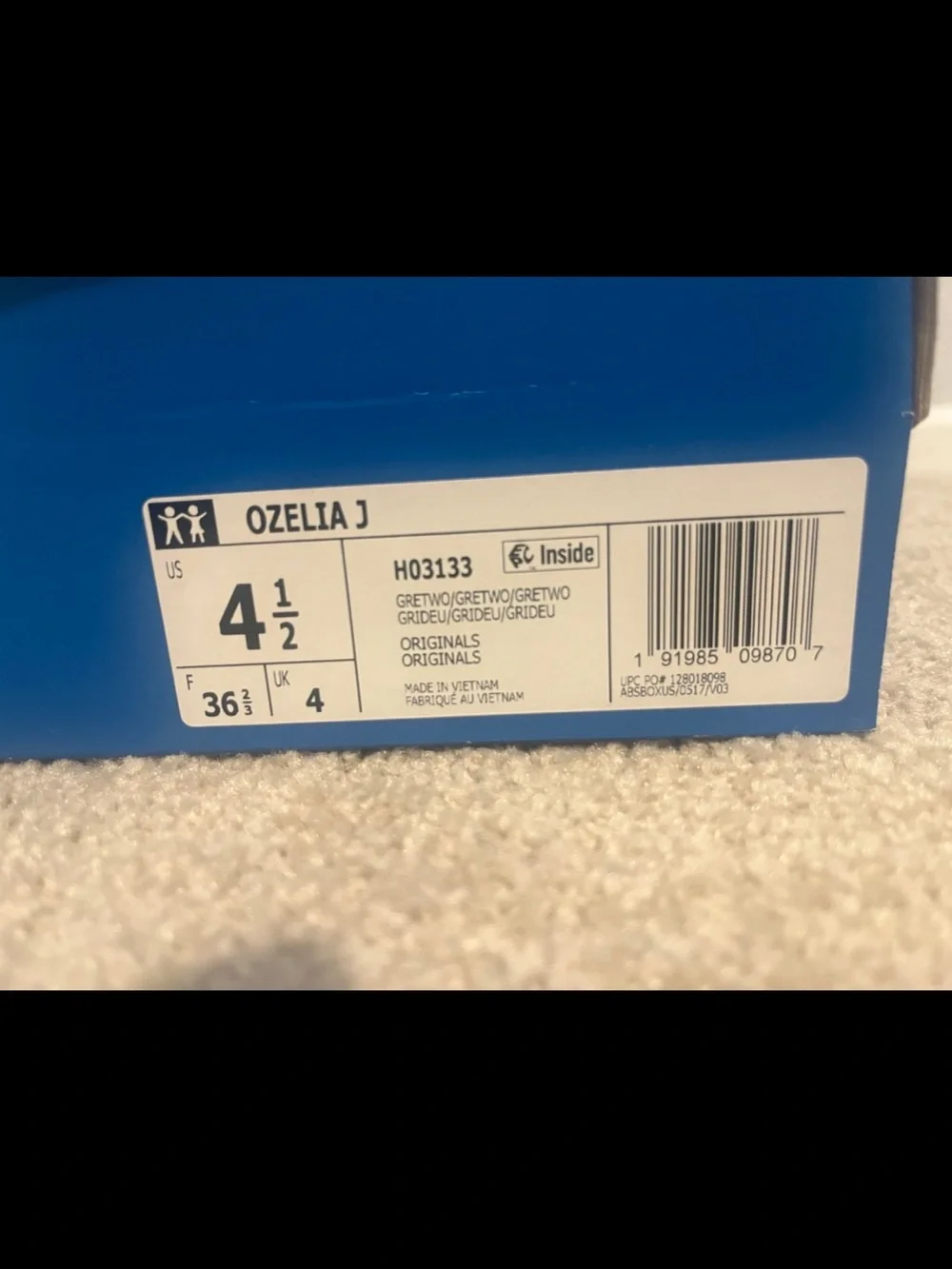 Adidas Ozelia J Triple Grey H03133 size 4.5